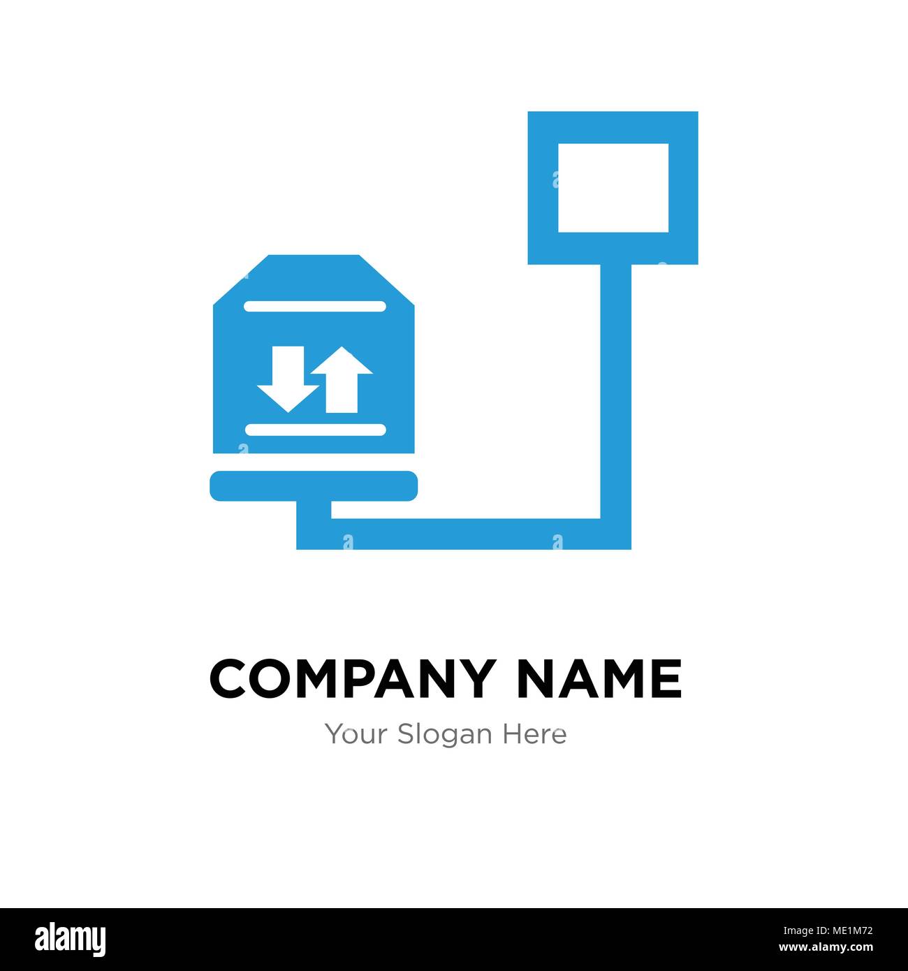 Peso della confezione di consegna su una scala company Logo design template, business corporate icona vettore Illustrazione Vettoriale