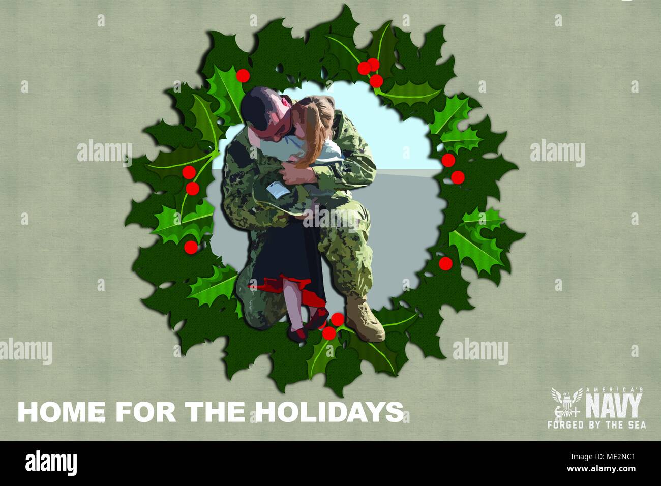 U.S. Navy Holiday Graphic è un prodotto visivo stagionale ufficiale prodotto dalla United States Navy per la distribuzione di affari pubblici. Il design è stato creato all'interno dell'elemento Navy Public Affairs Support e rilasciato come parte delle attività di sensibilizzazione istituzionale. L'immagine d'archivio documenta un'illustrazione grafica preparata per le comunicazioni relative all'osservanza delle festività. Foto Stock