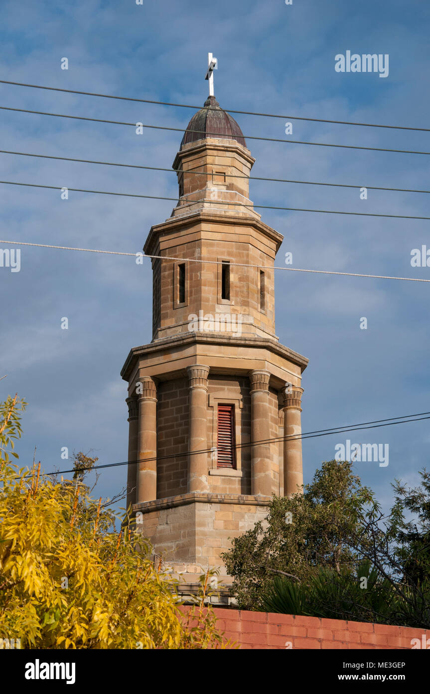 Torre dell'inizio dell'era coloniale la chiesa di San Giorgio in De Witt Street, punto di batteria, Hobart, Tasmania, Australia Foto Stock
