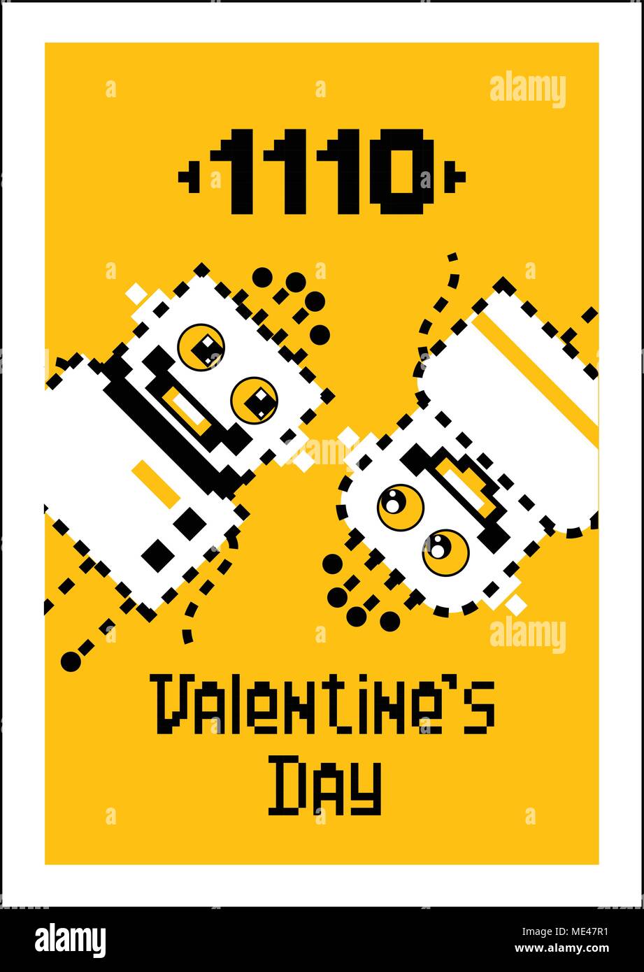 Cartoon robot amore. Valentino, cartolina postale per il giorno di San Valentino Illustrazione Vettoriale