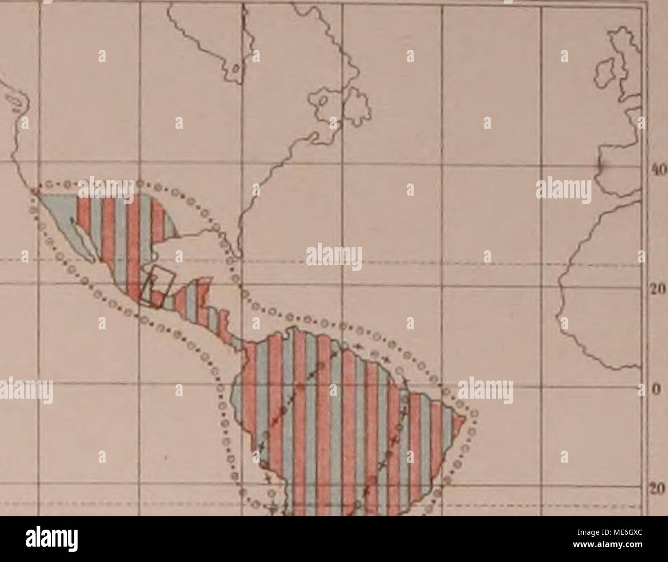 . Die geographische Verbreitung der jetzt lebenden Raubthiere . UO IBO wo 100 attraverso 130 lOO così n â . T. C. Qrmk Hpoo. 1. Pe]iB parduH L, v&amp;r. un v&amp;riegau Wag, Spec 2. , Irbis Wa^. vivemna Wagn. javeiiHtH Desm. bengHleosis Deaui. megalotiH 8. MÃ¼Ller ^ Spuc 8. Â TeiuQiinoki Yig. et lloTXI â , 4. Fei B rabiginosÂ Geoffr". Âi r 6- enptUora EllioL â . Â"â aeripU DftVld. C^'. '- Pltimoepa Vigora. cs&GT; . 8. S0televisione"1 L. IXJJ , Â"â ¢ su^A L. Le spet-. 10. :©â 10. , Mitis Cqt. LduJ n. colocollo Cav. es 12. ar. Felis pardnliÂ" L , Ceoffroyi Oerv i=^ â Q 13. Â paeudoparilELliB H. Smith. c^ 14. , Foto Stock