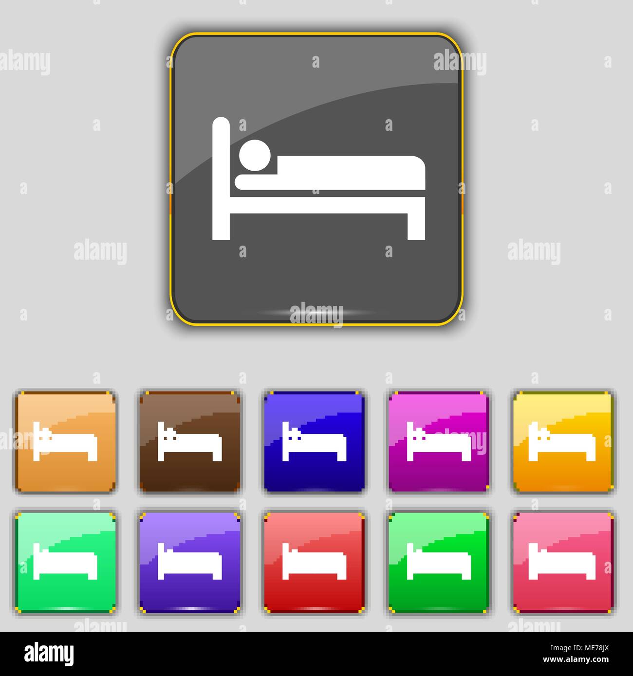 Icona Hotel segno. Impostare con undici pulsanti colorati per il vostro sito. Illustrazione Vettoriale Illustrazione Vettoriale