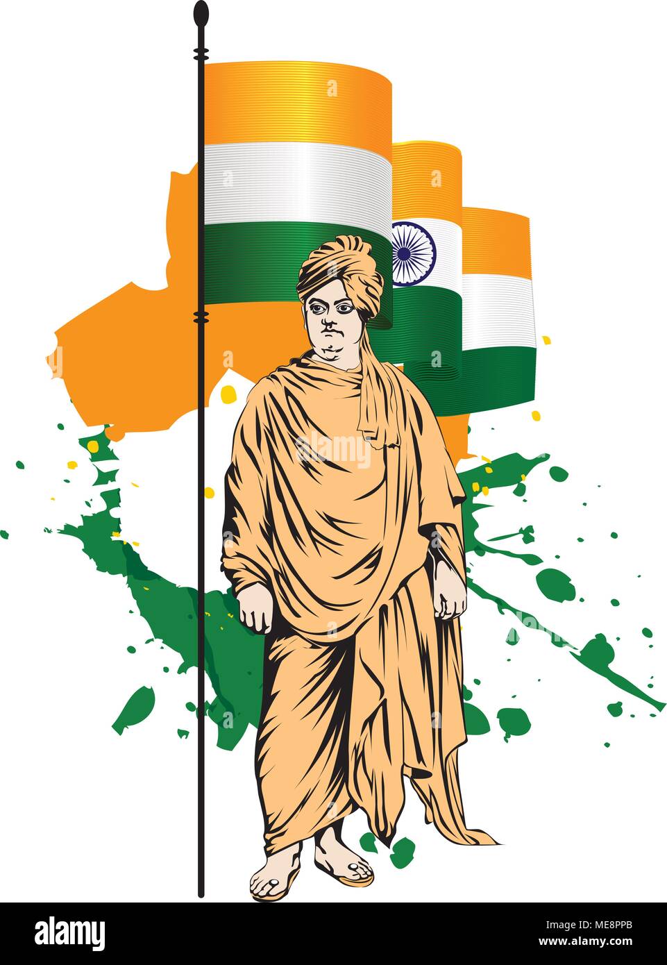 Swami Vivekananda grande filosofo indiano. felice il giorno della repubblica India arte vettoriale Illustrazione Vettoriale