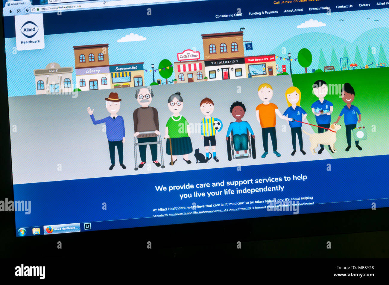 Sito Web del Regno Unito homecare service provider Allied Healthcare Foto Stock