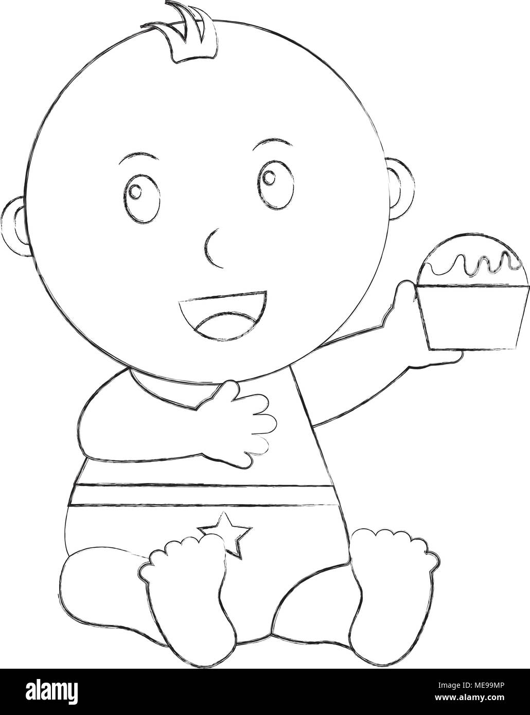 Carino piccolo bimbo seduto tenendo cupcake Illustrazione Vettoriale