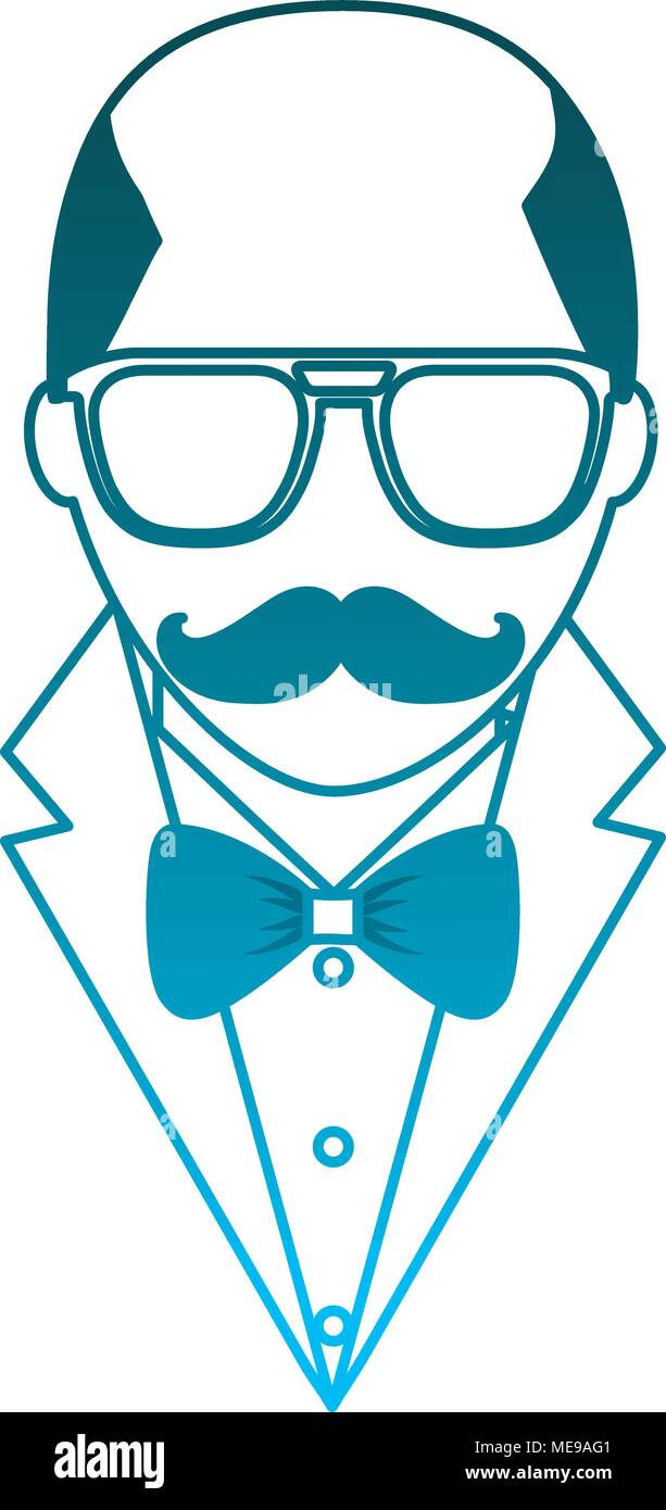 Hipster uomo calvo i baffi e occhiali elegante abito Illustrazione Vettoriale
