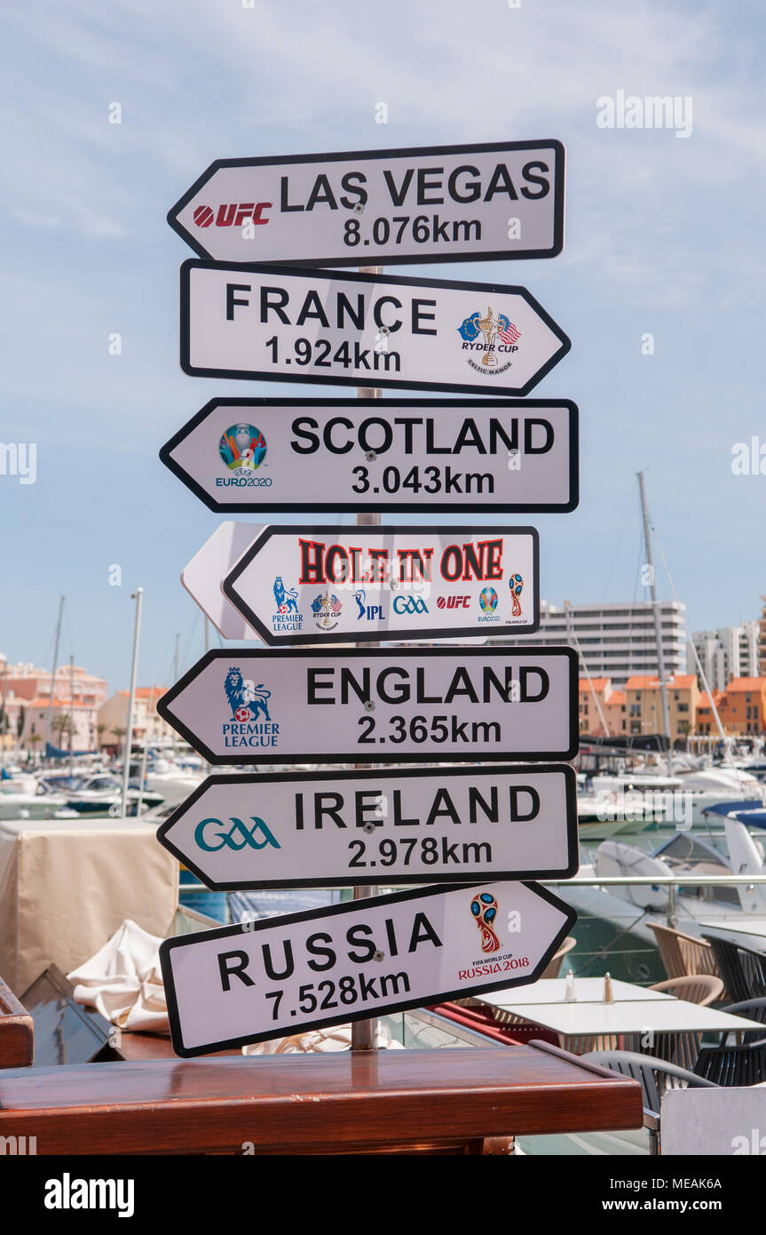 Indicazioni per Las Vegas, Francia, Scozia, Inghilterra, Irlanda e Russia, Vilamoura, Algarve, Portogallo. Foto Stock