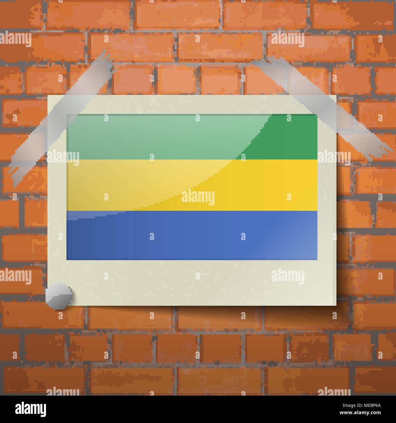 Bandiere di Gabon scotch nastrato per un rosso un muro di mattoni. Vettore Illustrazione Vettoriale