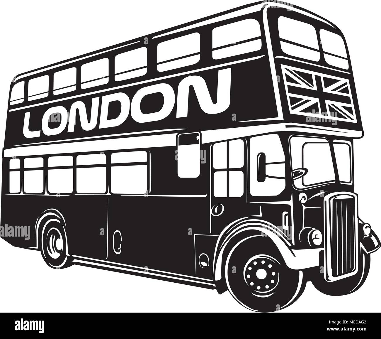 Double Decker Bus - retrò illustrazione clipart Illustrazione Vettoriale