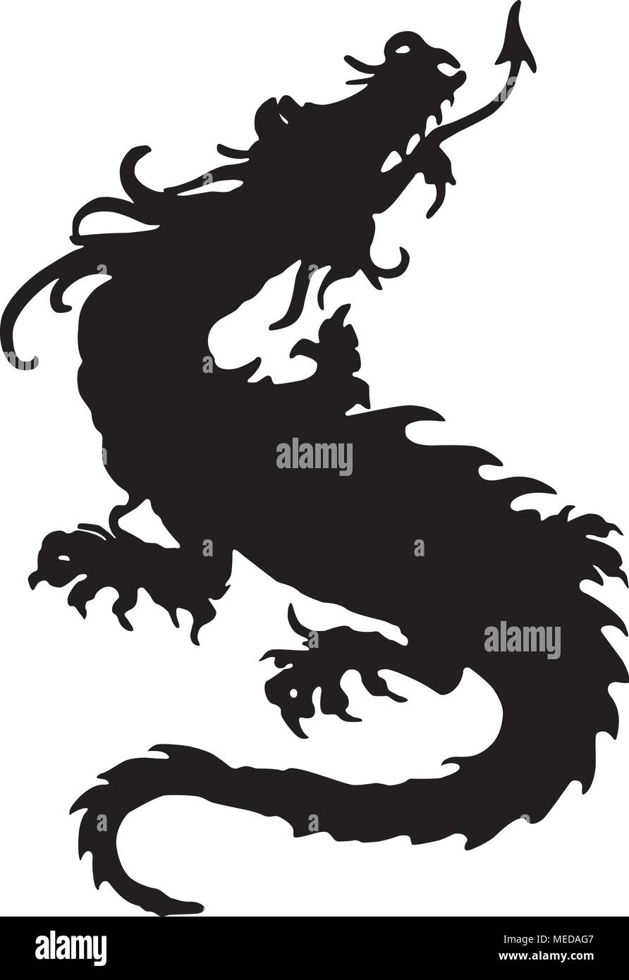Dragon Silhouette - retrò illustrazione clipart Illustrazione Vettoriale