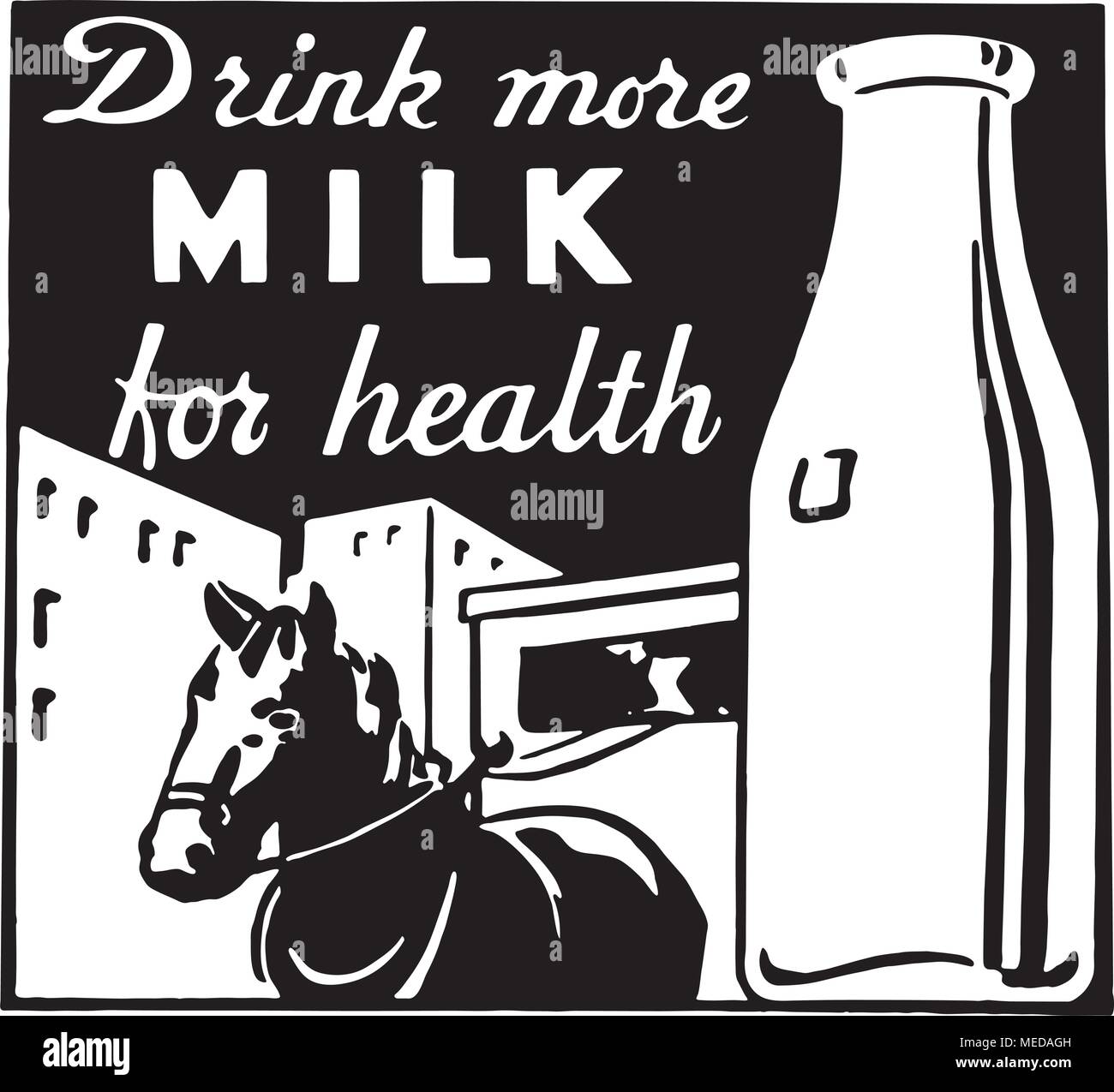 Bere più latte - retrò arte Annunci Banner Illustrazione Vettoriale