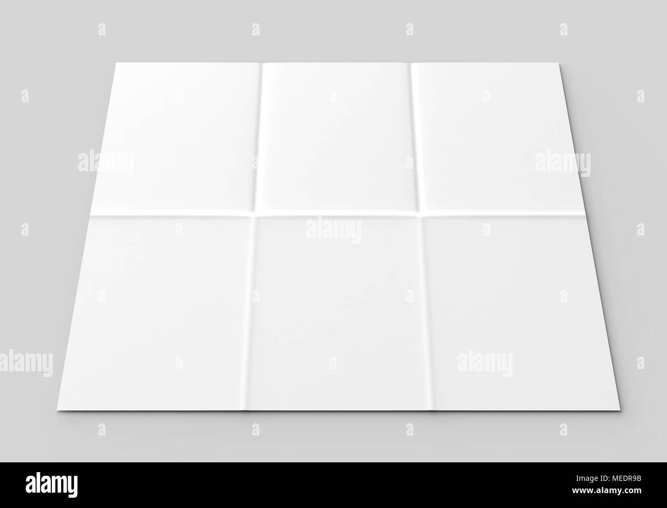 12 pagina foglietto - Francese di Piegatura opuscolo verticale mock up isolati su soft uno sfondo grigio. 3D illustra Foto Stock