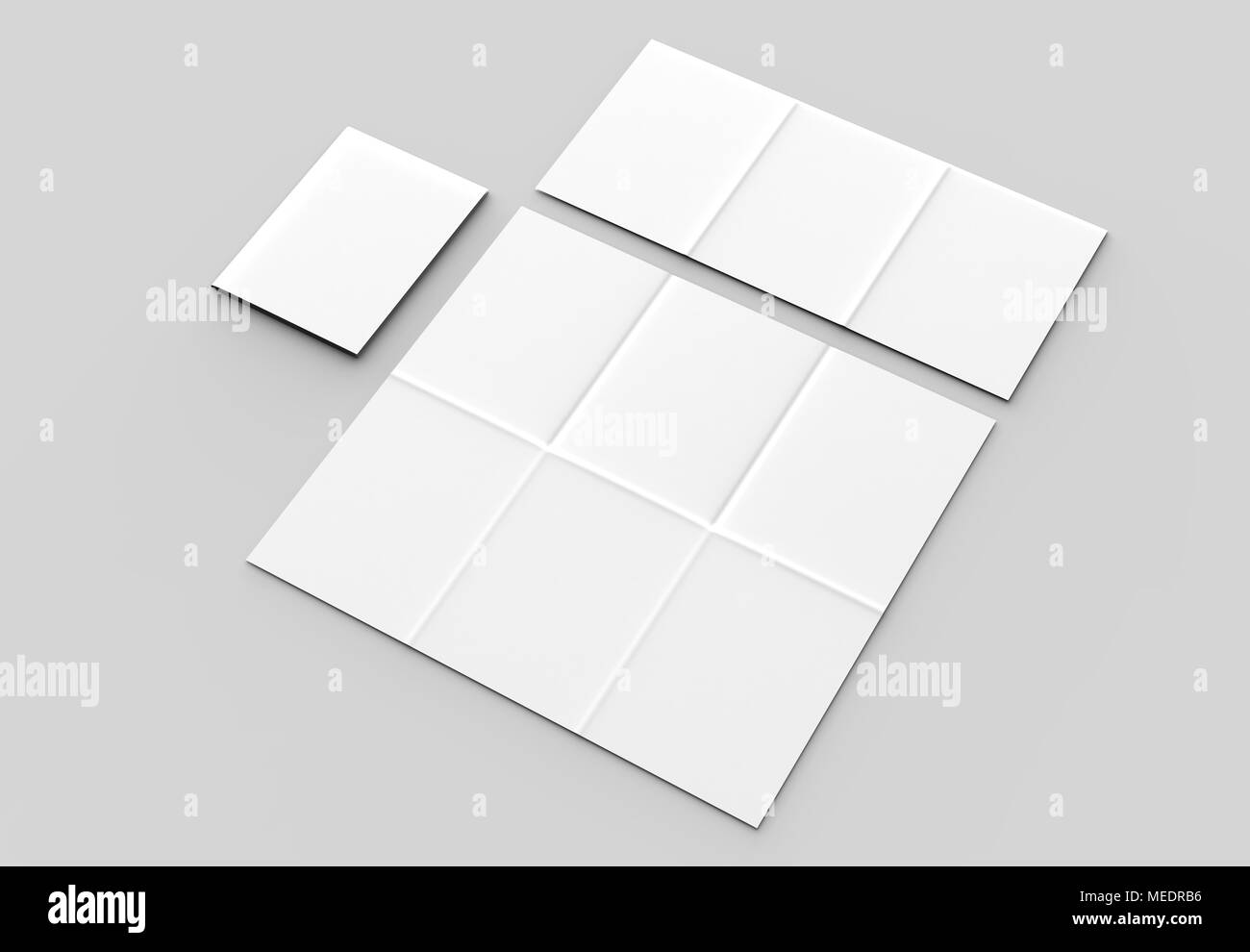 12 pagina foglietto - Francese di Piegatura opuscolo verticale mock up isolati su soft uno sfondo grigio. 3D illustra Foto Stock