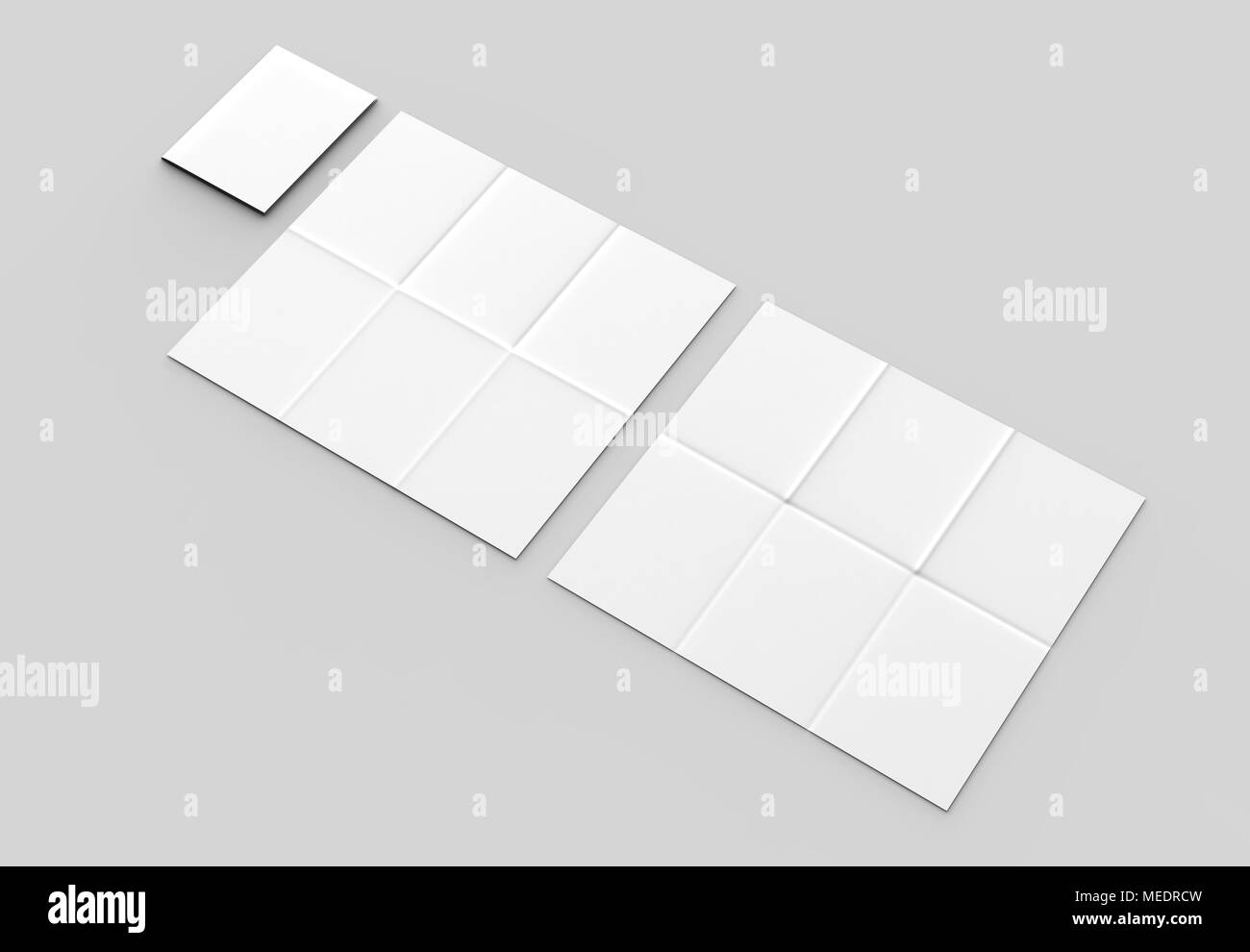 12 pagina foglietto - Francese di Piegatura opuscolo verticale mock up isolati su soft uno sfondo grigio. 3D illustra Foto Stock