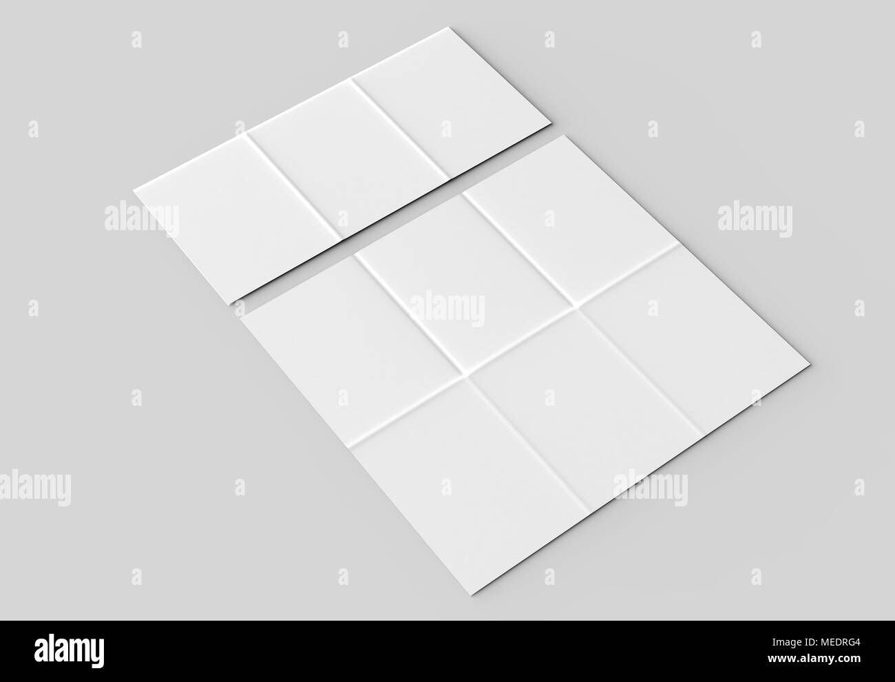 12 pagina foglietto - Francese di Piegatura opuscolo verticale mock up isolati su soft uno sfondo grigio. 3D illustra Foto Stock