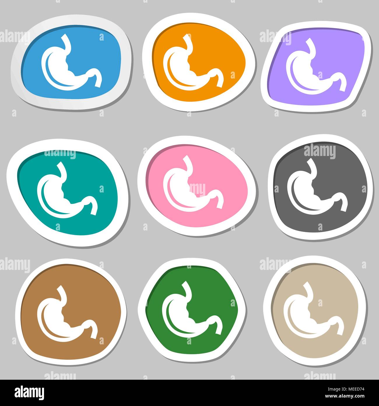 Simboli dello stomaco. Carta multicolore di adesivi. Illustrazione Vettoriale Illustrazione Vettoriale