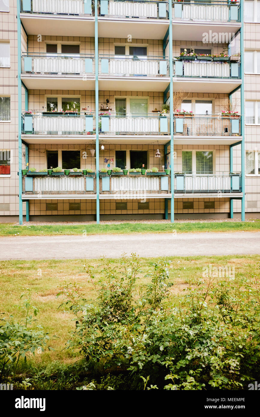 Appartamento socialista isolati sulla Karl Marx Allee boulevard di Berlino Germania UE. Foto Stock