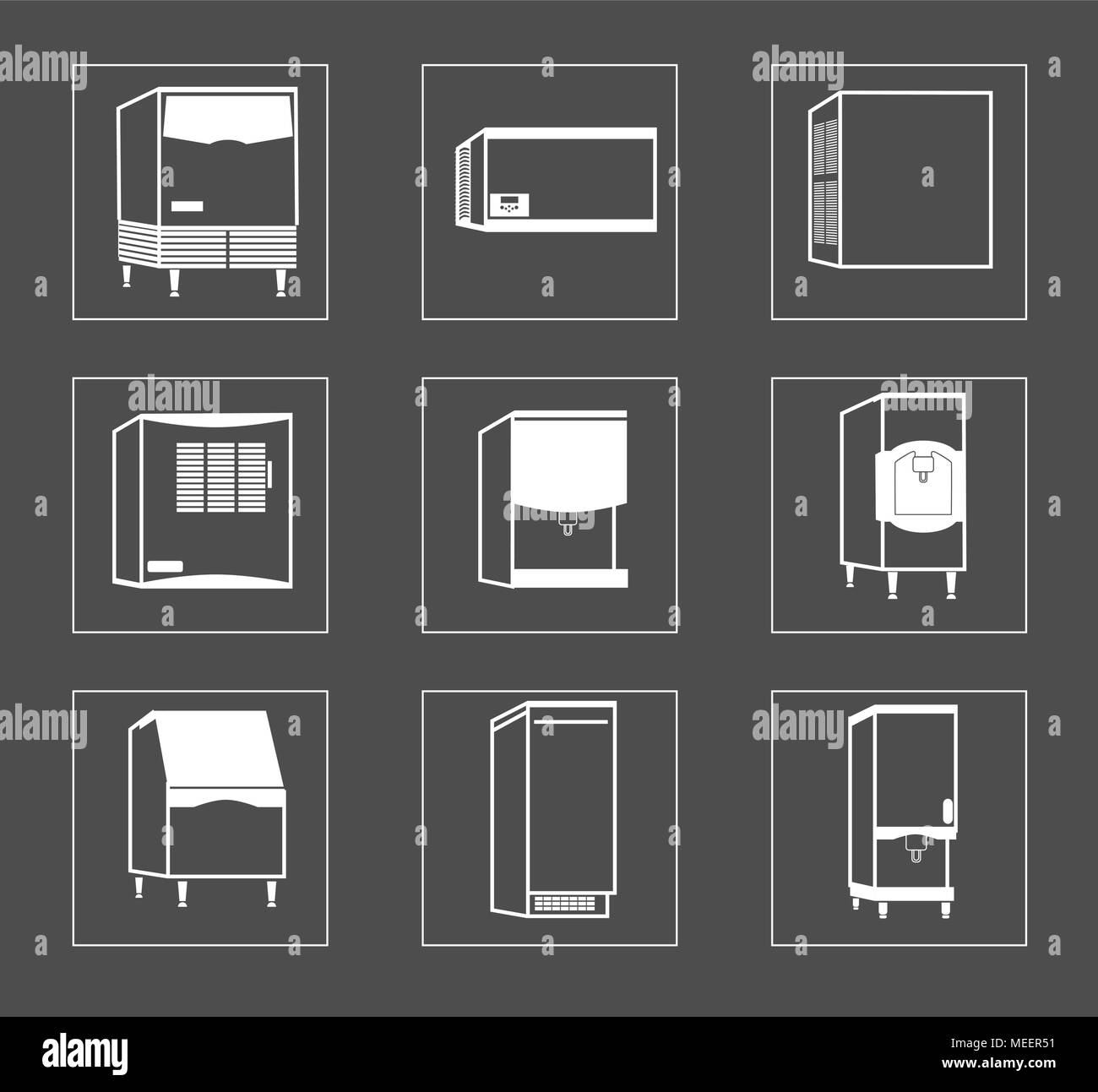 Semplice insieme di frigo relativi linea del vettore icone. Illustrazione Vettoriale