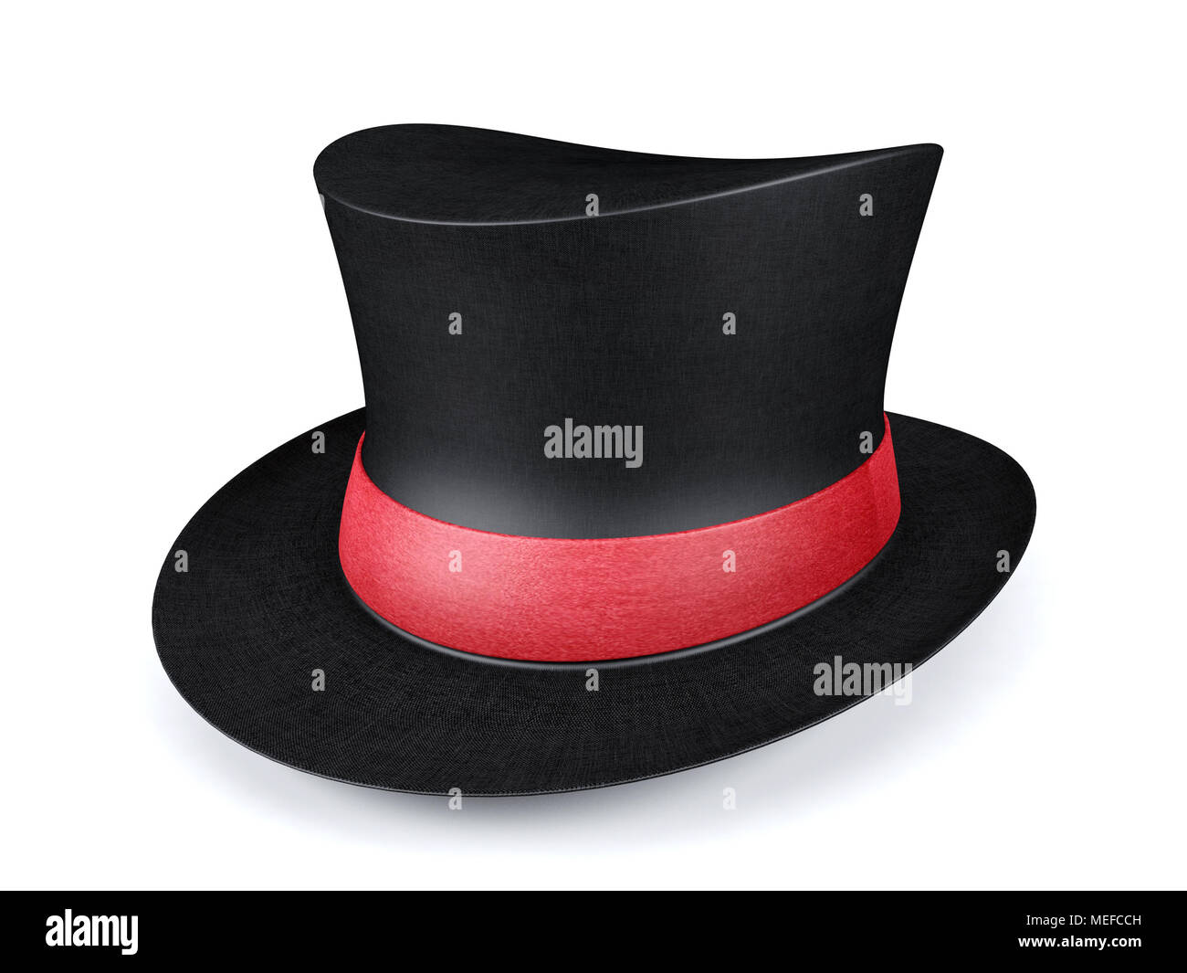 Breve nero top hat con nastro rosso isolato su sfondo bianco, rendering 3D Foto Stock