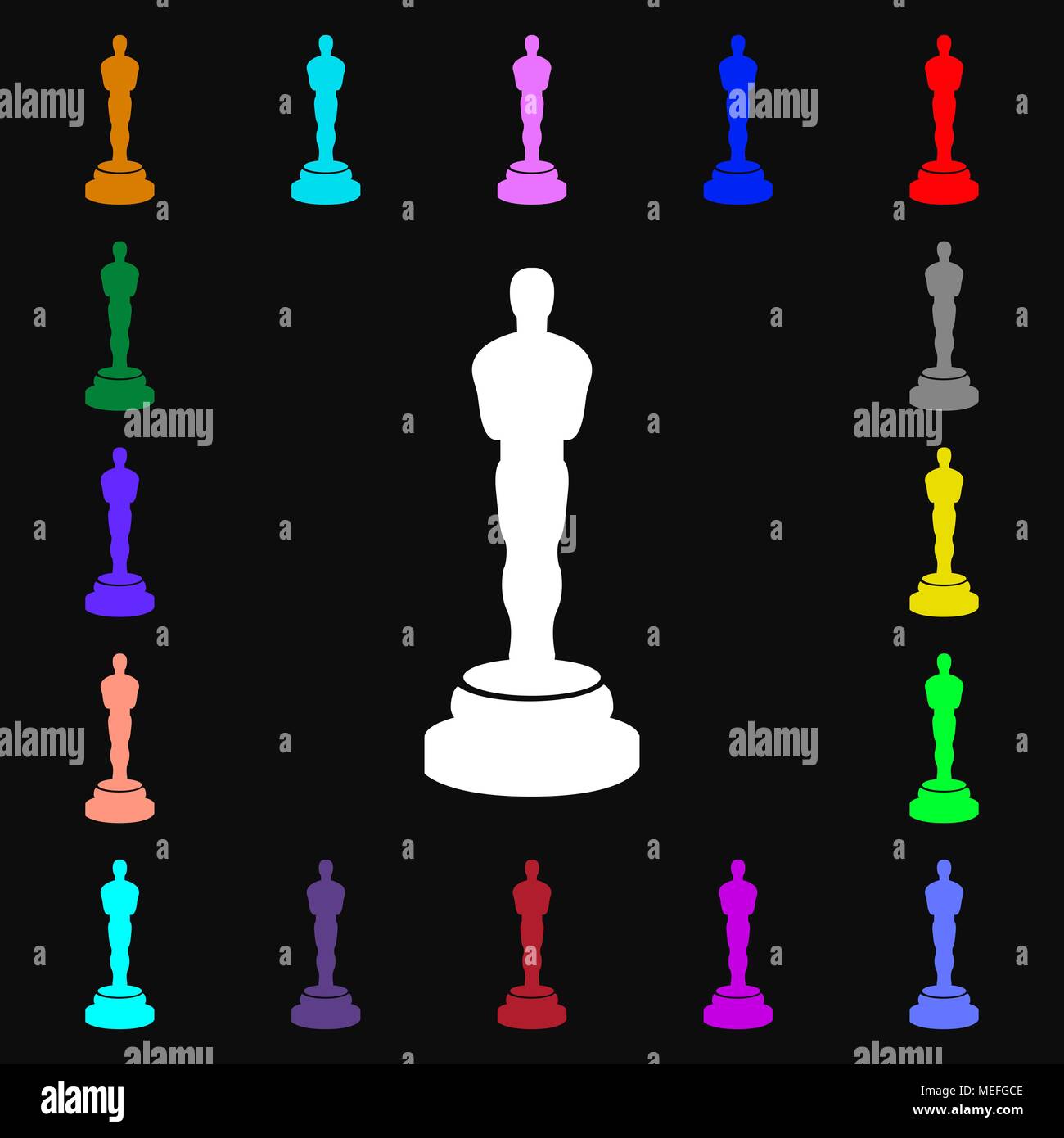 Oscar statuetta icona segno. Tanti i simboli colorati per il vostro design. Illustrazione Vettoriale Illustrazione Vettoriale