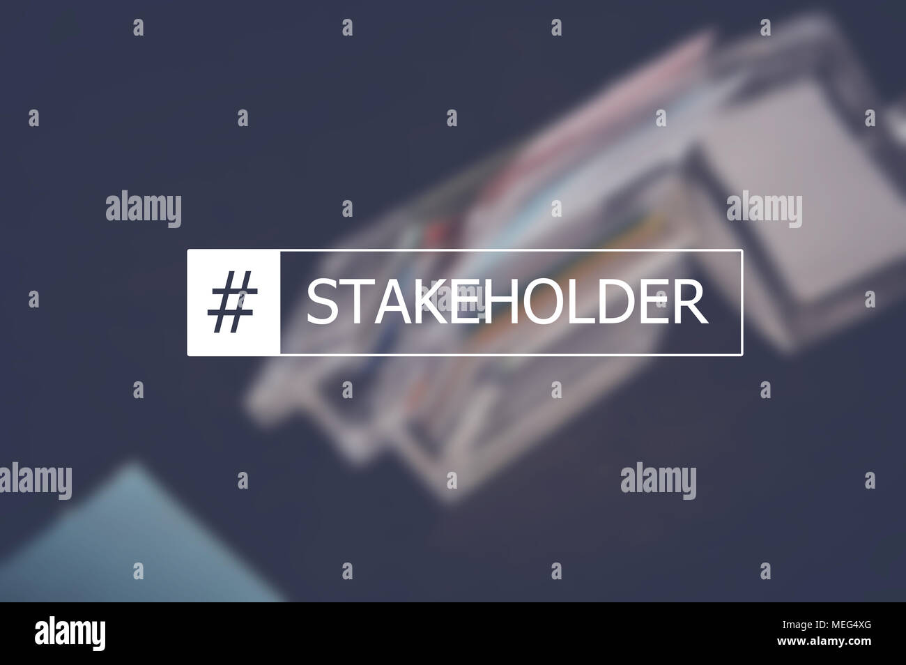 Parola di stakeholder con business sfocatura sullo sfondo Foto Stock