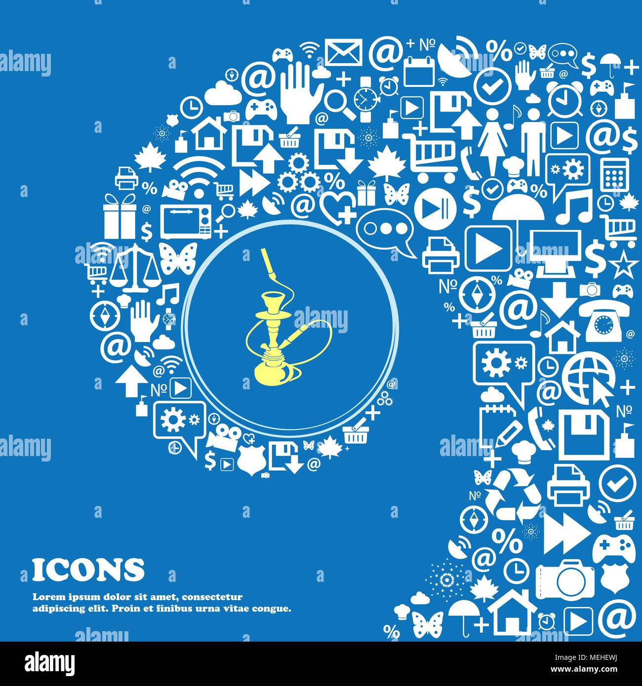 Hookah simboli. Bella serie di belle icone spirale intrecciata nel centro di una grande icona. Illustrazione Vettoriale Illustrazione Vettoriale