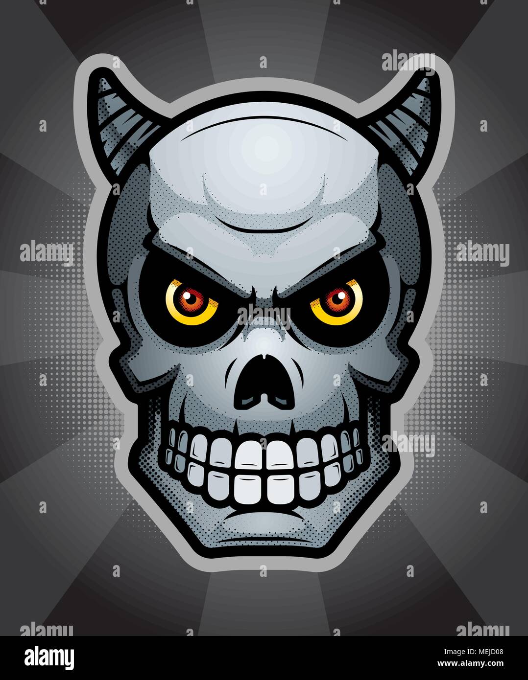 Una illustrazione di un demone cranio su uno sfondo. Illustrazione Vettoriale