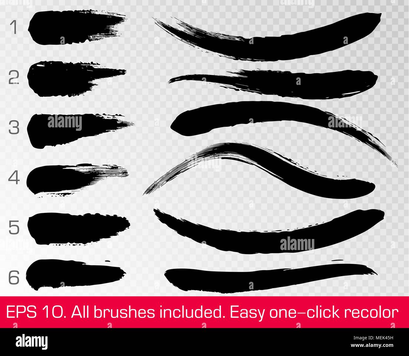 Grunge nero pennellate impostare isolato bianco su sfondo trasparente. La pittura di inchiostro. Illustrazioni vettoriali. Sporco design artistico vernice elemento riga Illustrazione Vettoriale