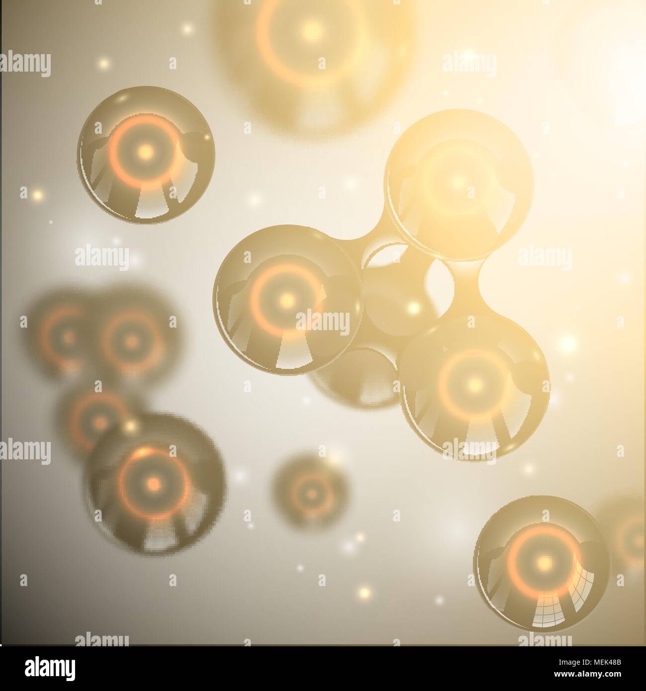 Abstract vettore nero lucido design molecole. Gli atomi con il bagliore scintille nucleare e lens flare effetto di luce. Il futuristico alien gene scienza di sfondo Illustrazione Vettoriale