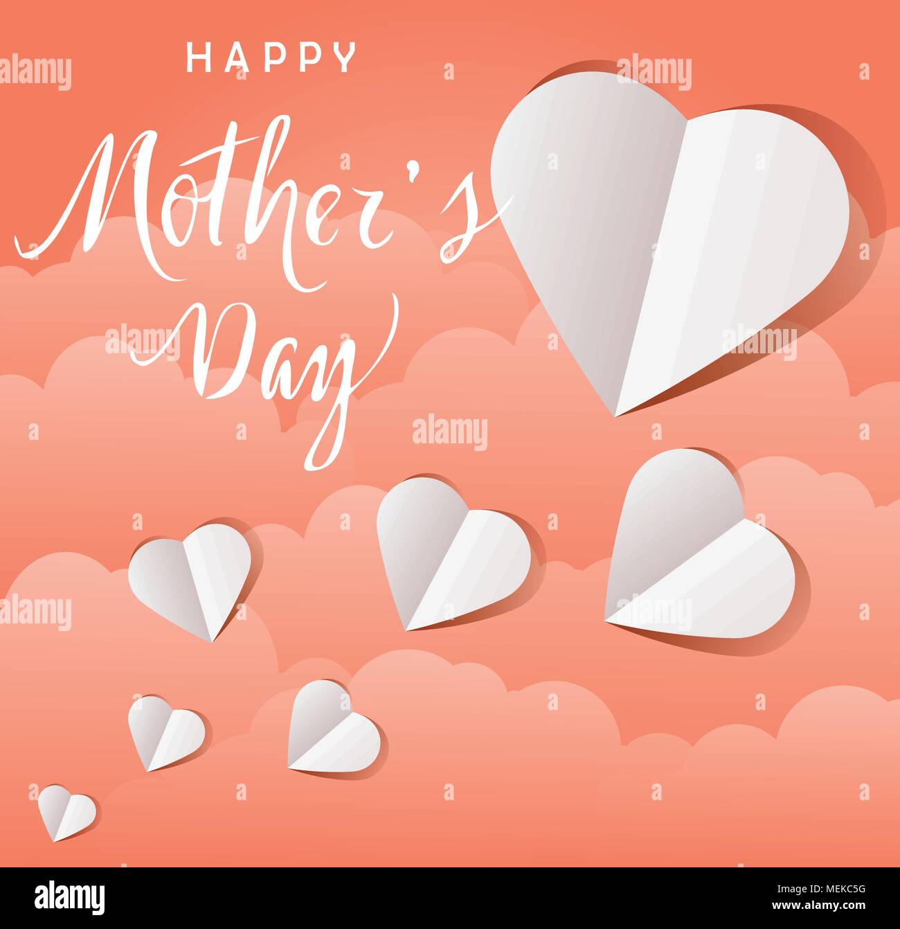 Illustrazione vettoriale di giorno della madre card con carte di volo tra le nuvole Illustrazione Vettoriale