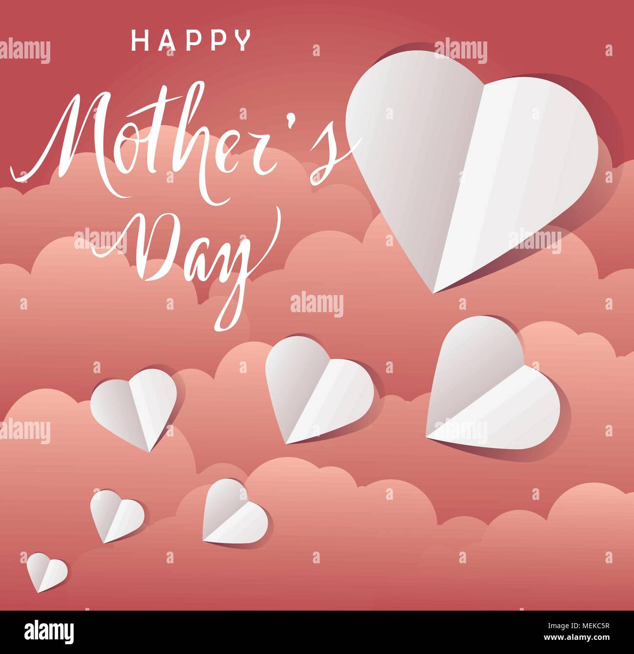 Illustrazione vettoriale di giorno della madre card con carte di volo tra le nuvole Illustrazione Vettoriale