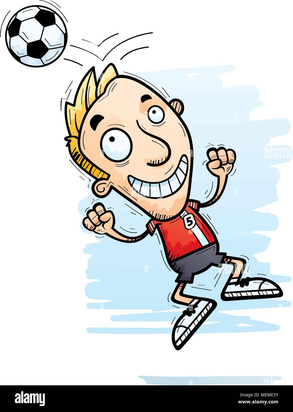 Un cartoon illustrazione di un uomo giocatore di calcio del salto e voce di un pallone da calcio. Illustrazione Vettoriale Un cartoon illustrazione di un uomo giocatore di calcio del salto e voce di un pallone da calcio. Illustrazione Vettoriale