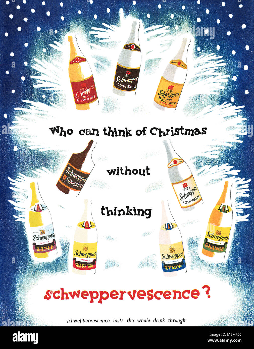 1949 Natale inglese pubblicità per Schweppes soft drinks. Foto Stock