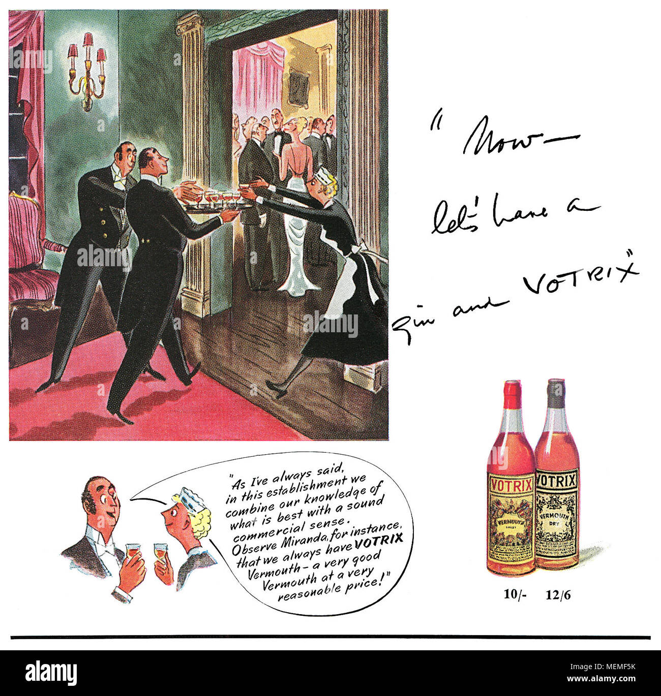 1949 British pubblicità per Votrix vermut vino alcolizzato. Foto Stock