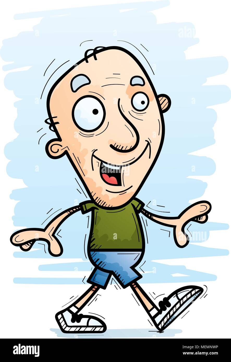 Un cartoon illustrazione di un anziano uomo a camminare. Illustrazione Vettoriale