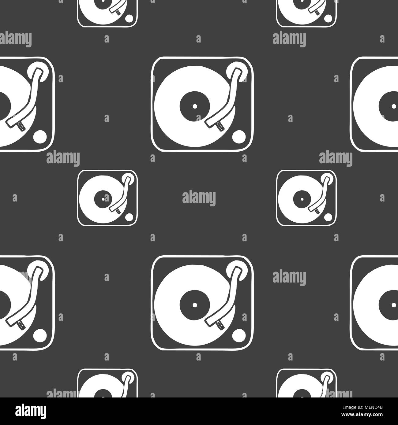 Grammofono, icona di vinile segno. Seamless pattern su uno sfondo grigio. Illustrazione Vettoriale Illustrazione Vettoriale