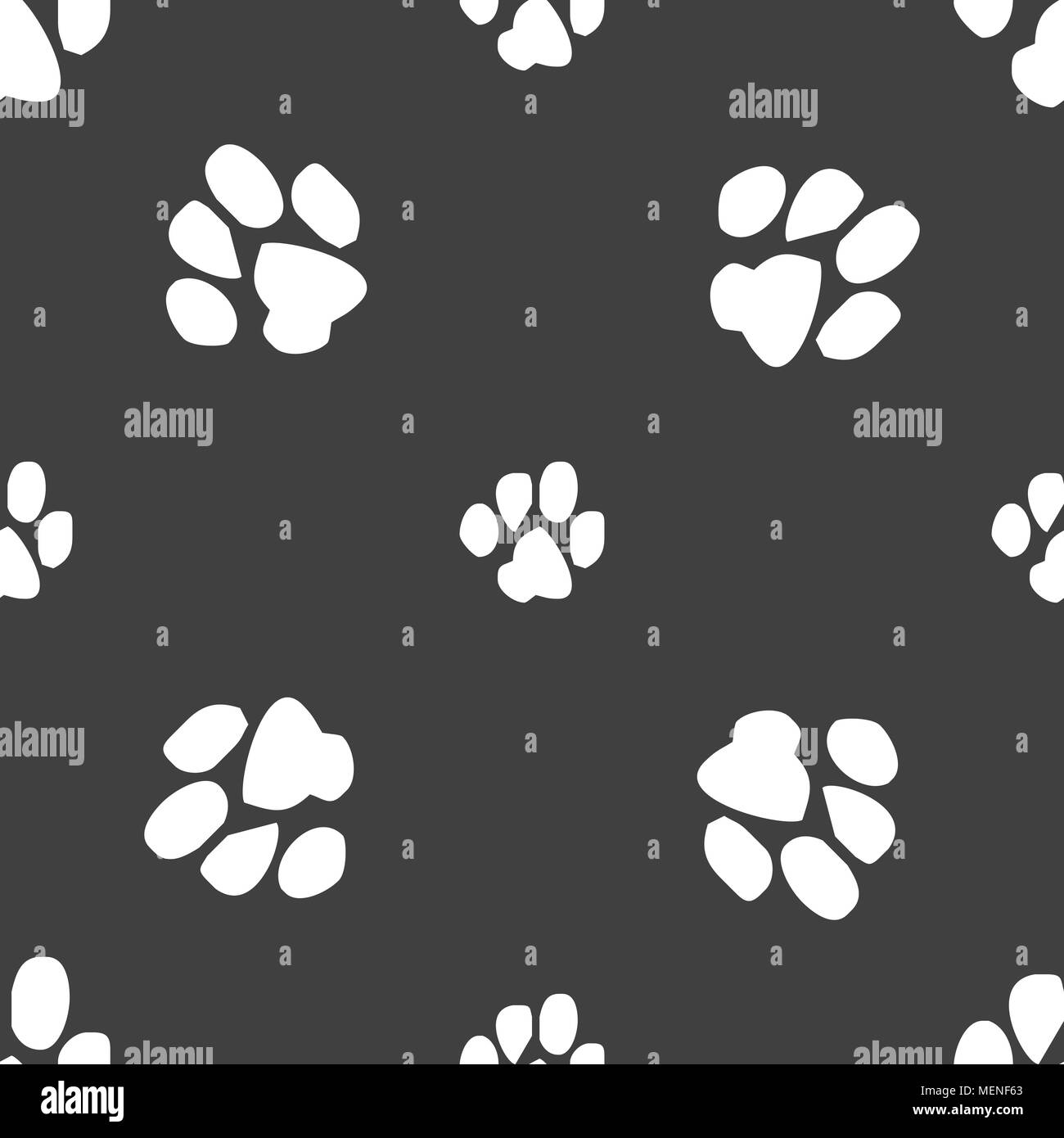 Traccia icona cani segno. Seamless pattern su uno sfondo grigio. Illustrazione Vettoriale Illustrazione Vettoriale