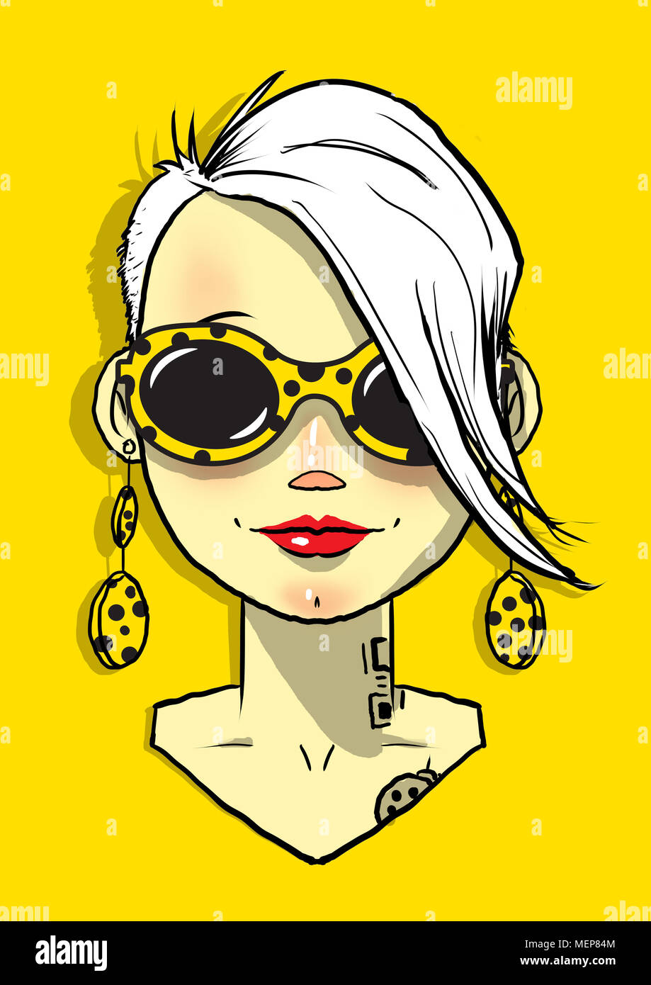 Illustrazione Digitale della ragazza con lunga frangia bianco Foto Stock