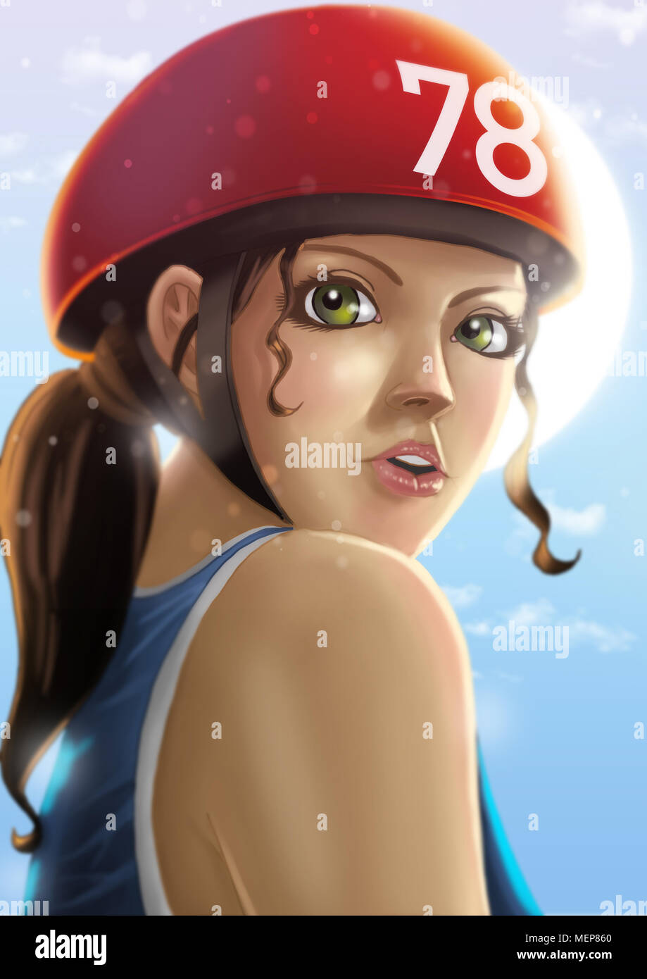 Illustrazione Digitale del rullo derby ragazza nel casco Foto Stock