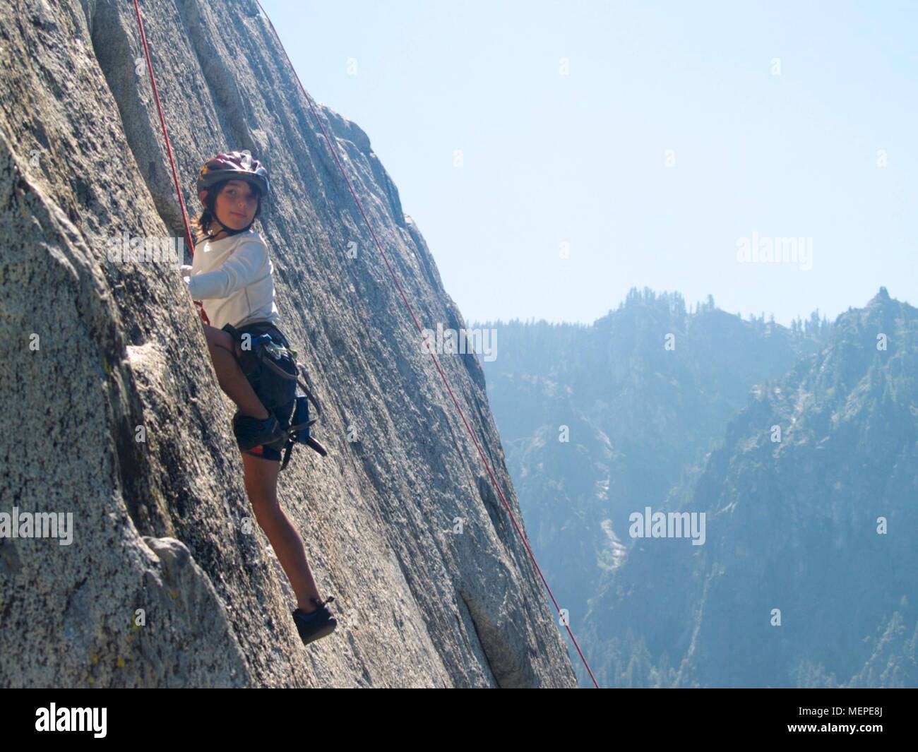 Kid climbing El Capitan nella Yosemite Valley Foto Stock