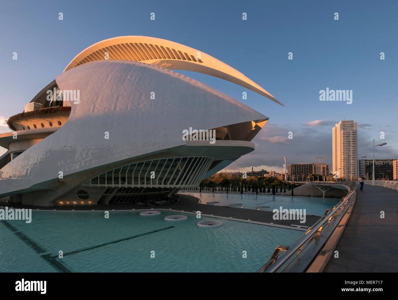 Architettura moderna del Palau de les Arts Reina Sofia, parte della Ciudad de las Artes y las Ciencias nel sud di Valencia, Spagna. Foto Stock