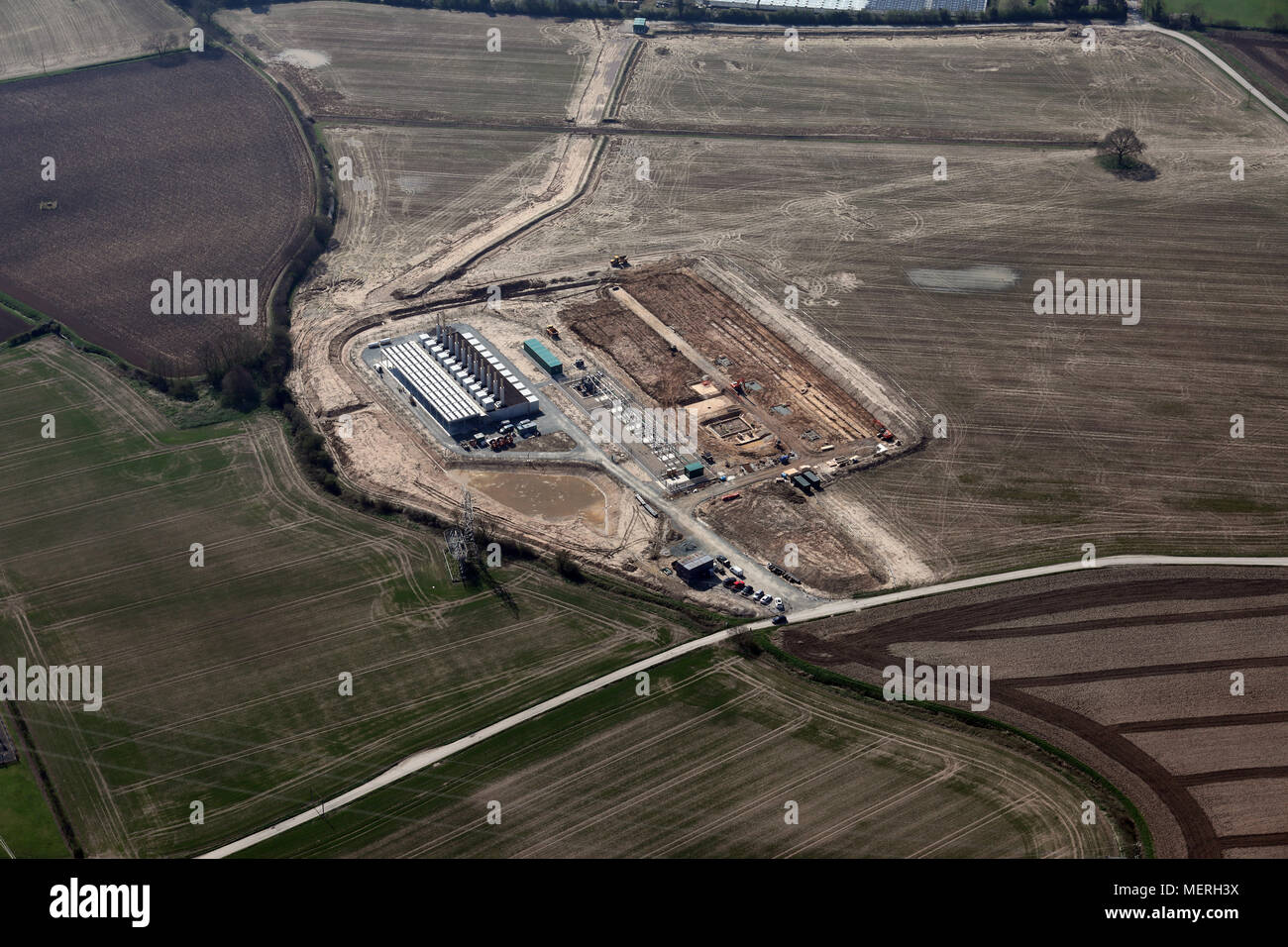 Vista aerea della centrale elettrica di Creyke Beck costruita vicino a Cottingham, East Yorkshire Foto Stock