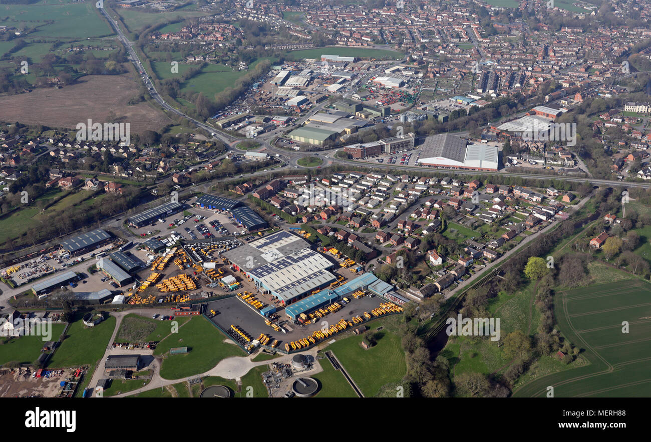 Vista aerea di aree industriali sul lato est di Ripon, North Yorkshire Foto Stock