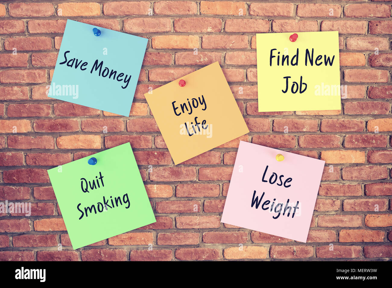 Motivazionali e risoluzioni di ispirazione concetto con stile vintage background Foto Stock