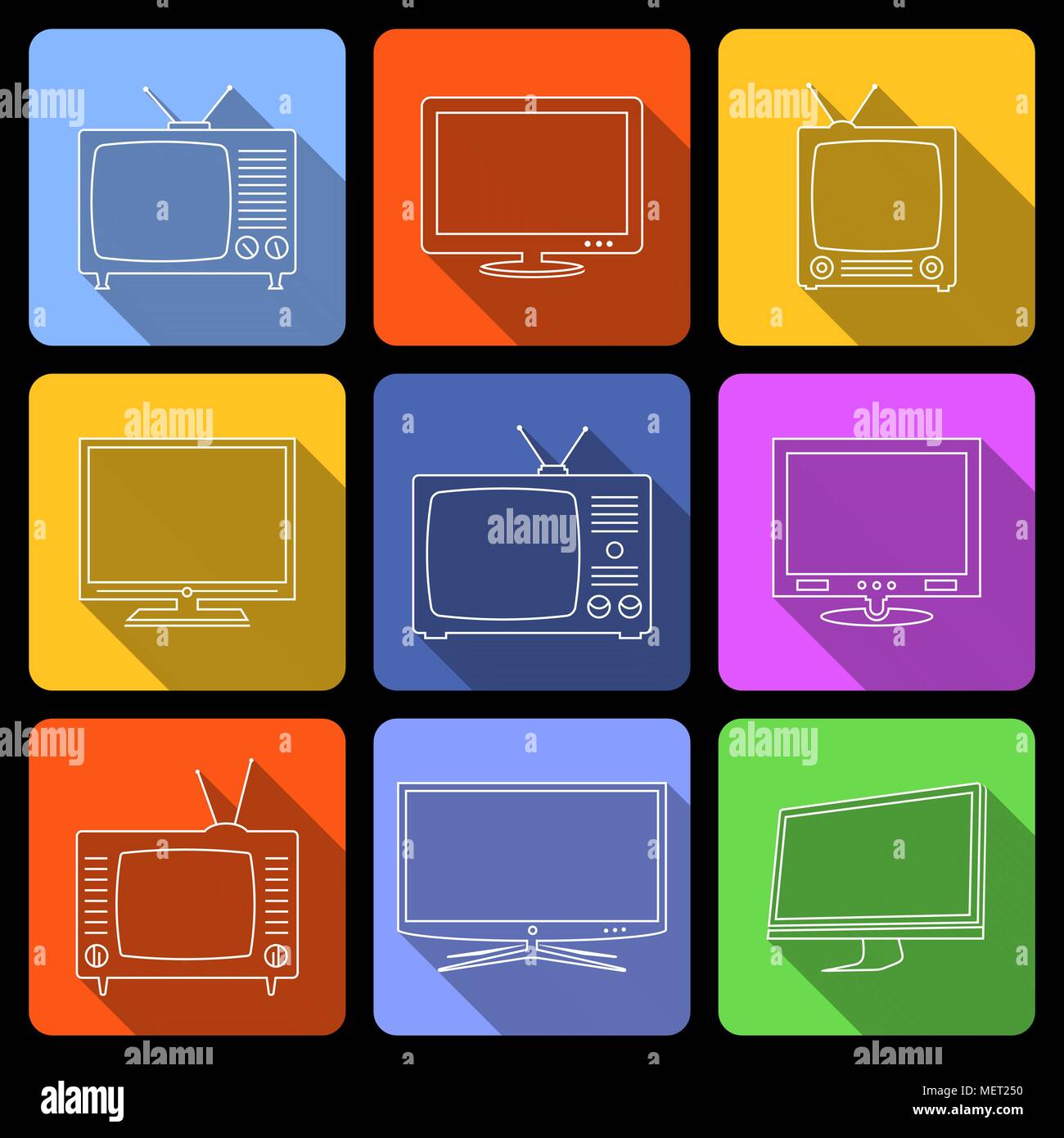 Televisore sottile linea set di icone Illustrazione Vettoriale
