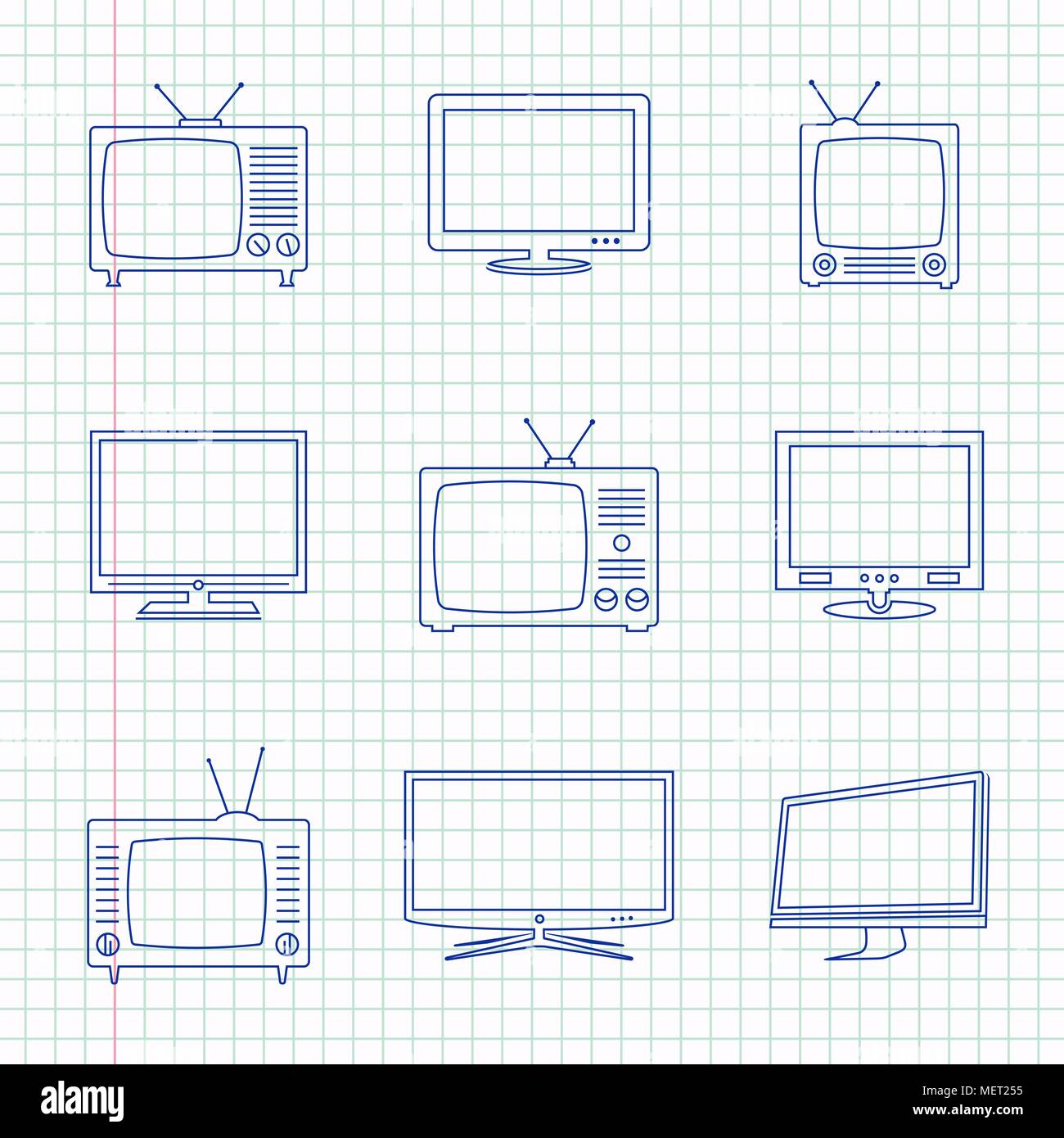 TV disegnati a mano le icone Illustrazione Vettoriale