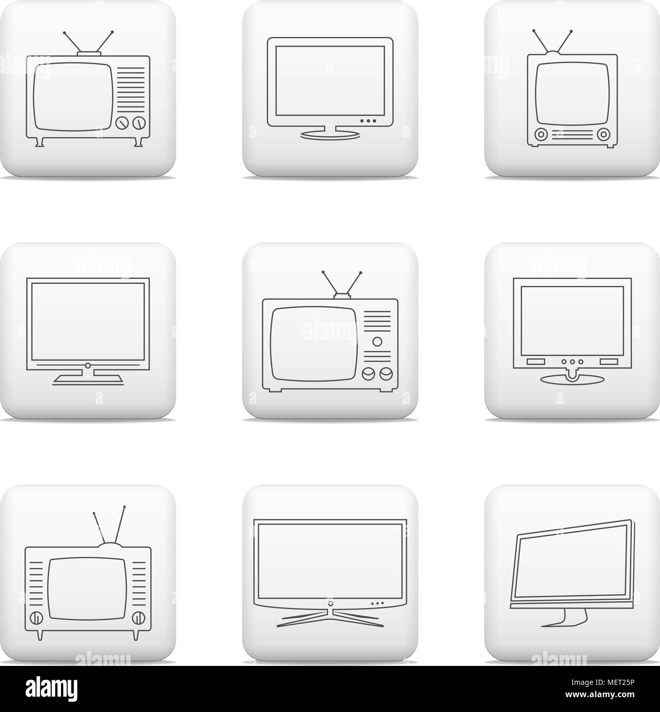TV icone, pulsanti web impostato Illustrazione Vettoriale