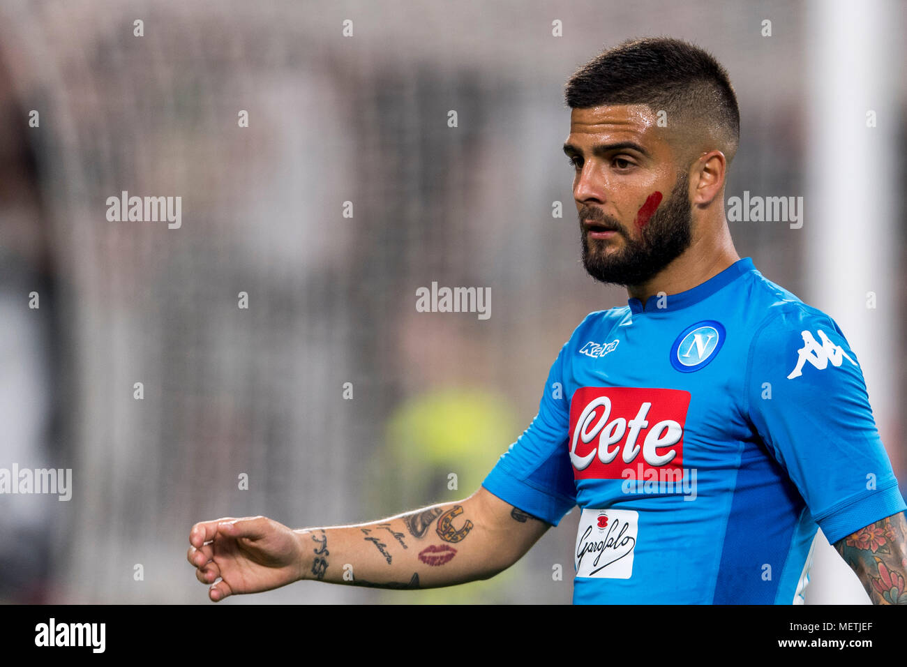 Lorenzo insigne di Napoli durante l'italiano 'Serie A' match tra Juventus 0-1 Napoli a Allianz Stadium il 22 aprile 2018 a Torino, Italia. (Foto di Maurizio Borsari/AFLO) Foto Stock