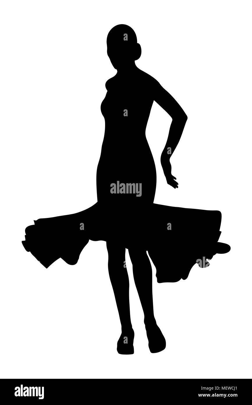 Torna donna ballerino in palla abito silhouette nera Foto Stock