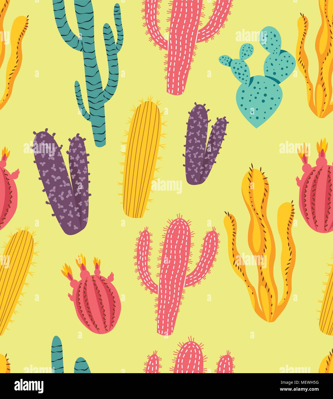 Seamless colorata cactus e le piante succulente in forme differenti. Illustrazione Vettoriale Illustrazione Vettoriale